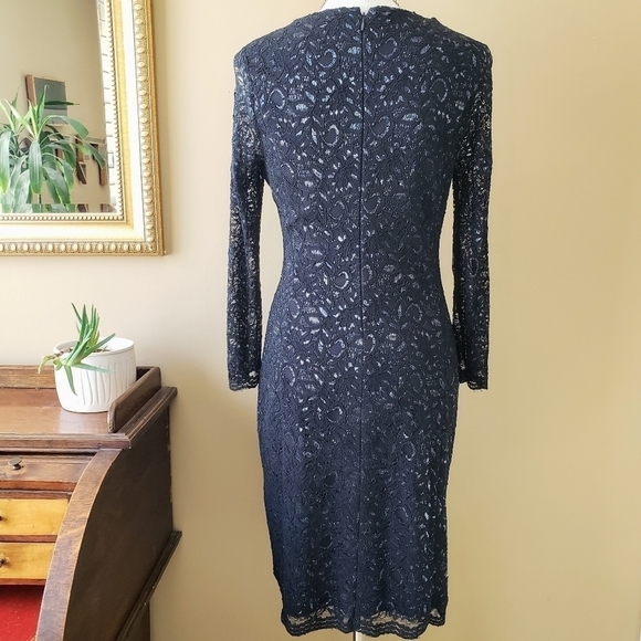 Banana Republic L’Wren Scott Lace Sheath Dress V-Neck Size 6 Navy Metallic - Picture 7 of 10